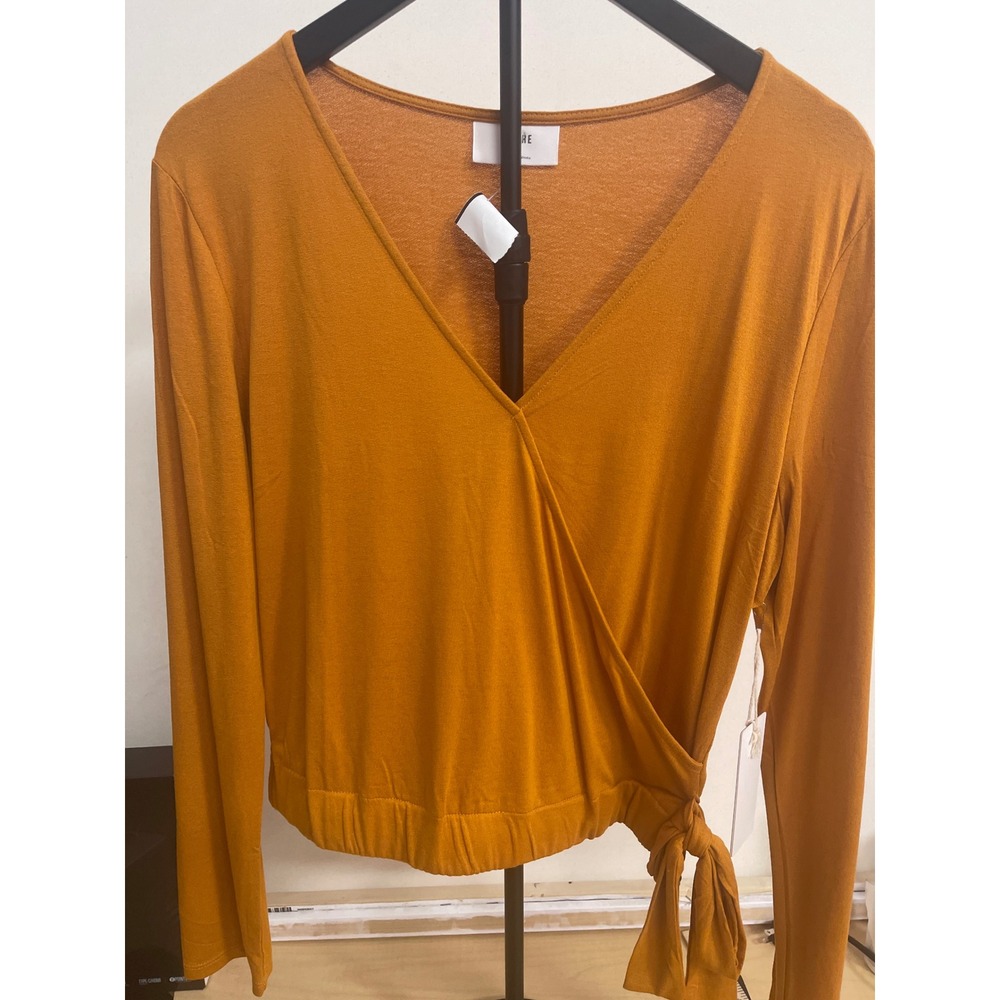 Ivoire Orange Oak Long Sleeve Wrap Top V-Neck Tie Side Blouse TRBD-G25903 Large